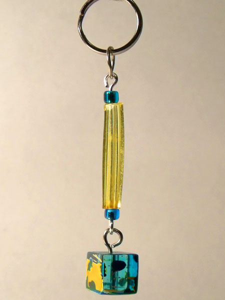 Blue Yellow Tube & Glass Cube Key Charm/Mini Bag Charm