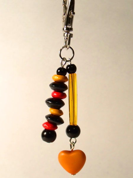 Orange Heart, Tube & Wooden Beads Key/Mini Bag Charm