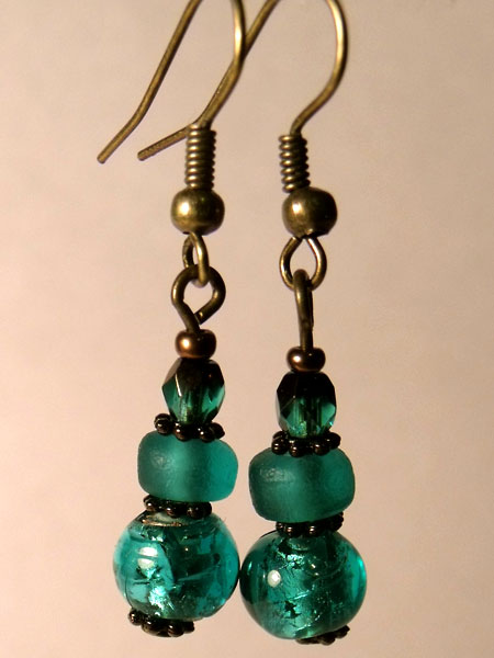 Green Turquoise Foil Glass Earrings