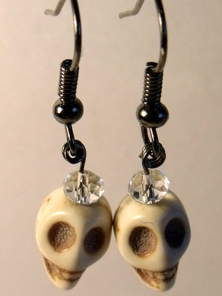 White Howlite & Faceted Crystal Skull Earrings