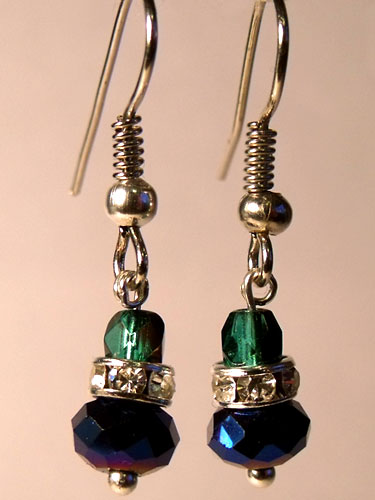 Blue Metallic Crystal & Sparkly Rhinestone Small Earrings
