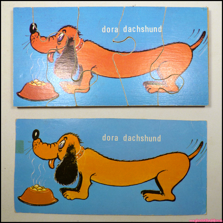 VICTORY Beginners Jigsaw DORA DACHSHUND Puppy Dog Wooden Puzzle (1970s)
